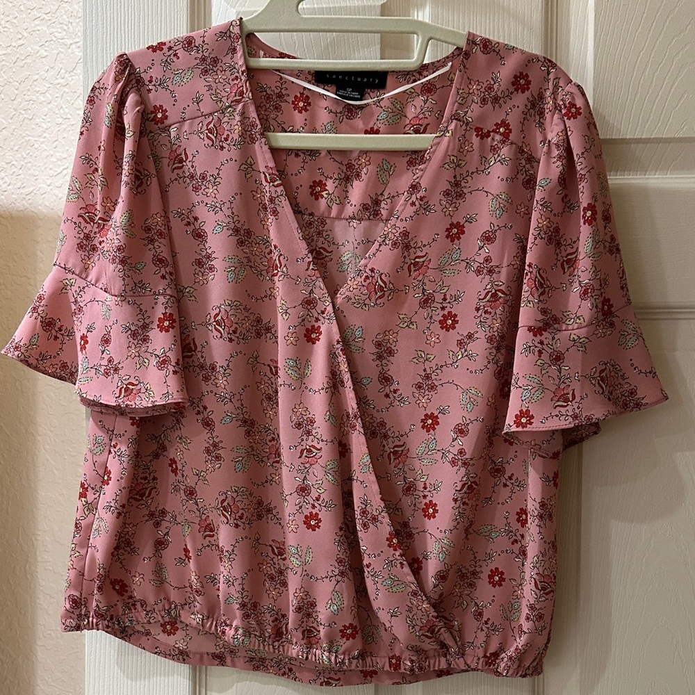 Sanctuary Pink Floral Wrap Blouse